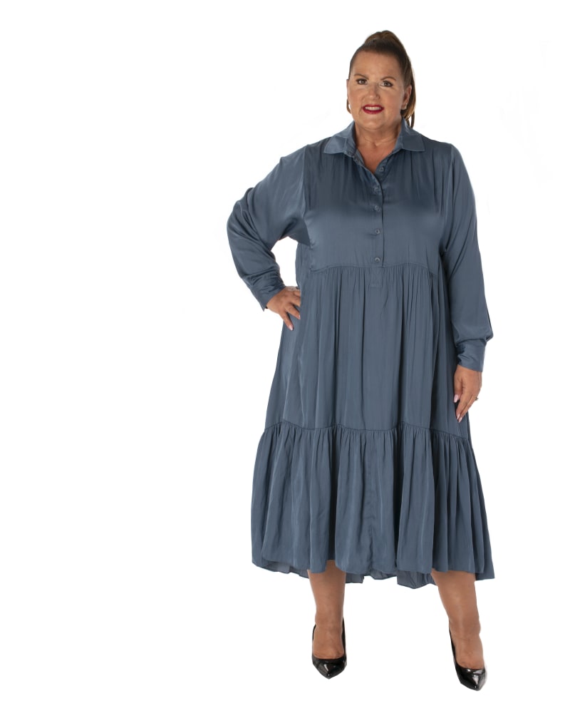 Plus size model wearing Button-Front Maxi Dress by Taylor | Dia&Co | dia_product_style_image_id:167458